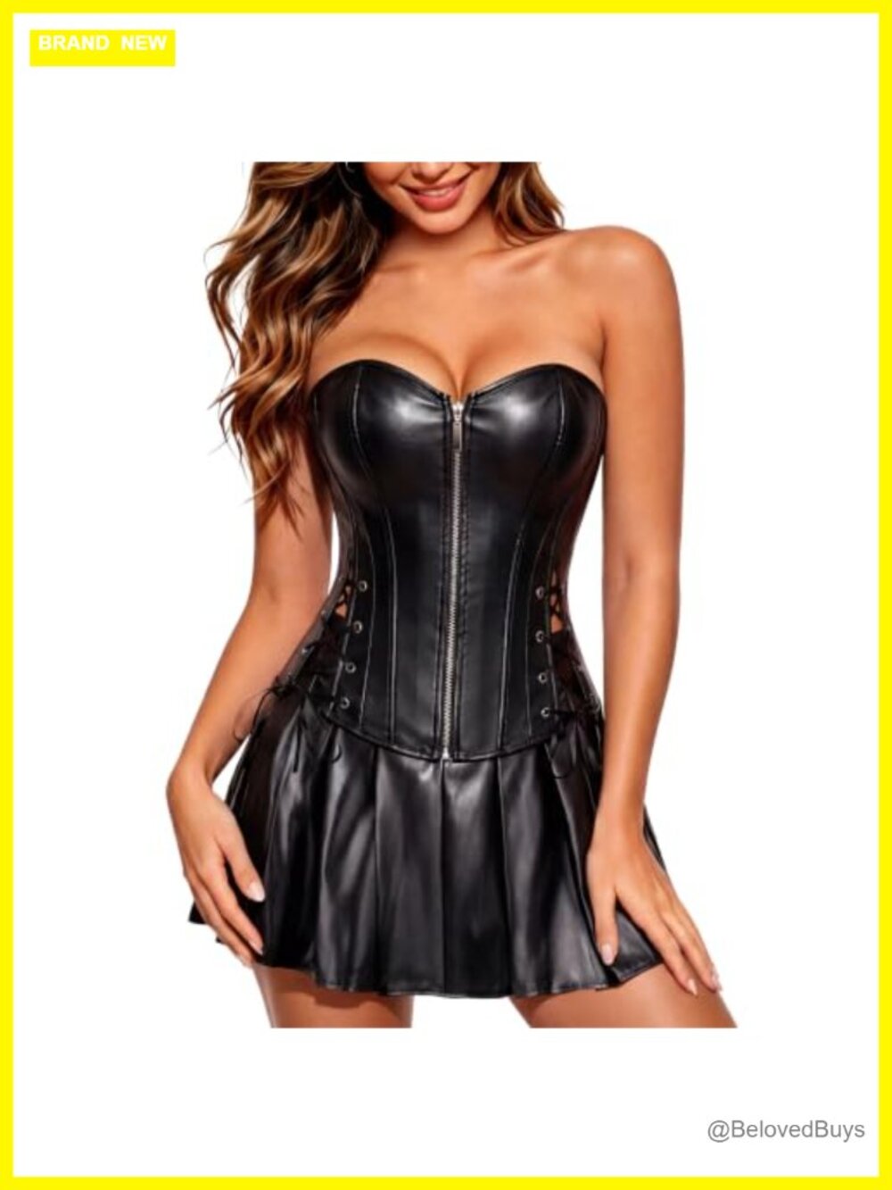Faux Leather Corset Top with Skirt - Punk Steampunk Bustier for Women -